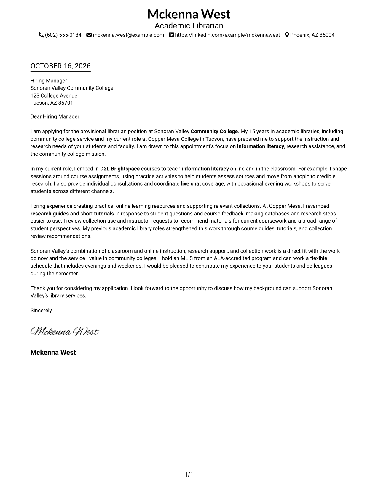 Cover letter example — page 1