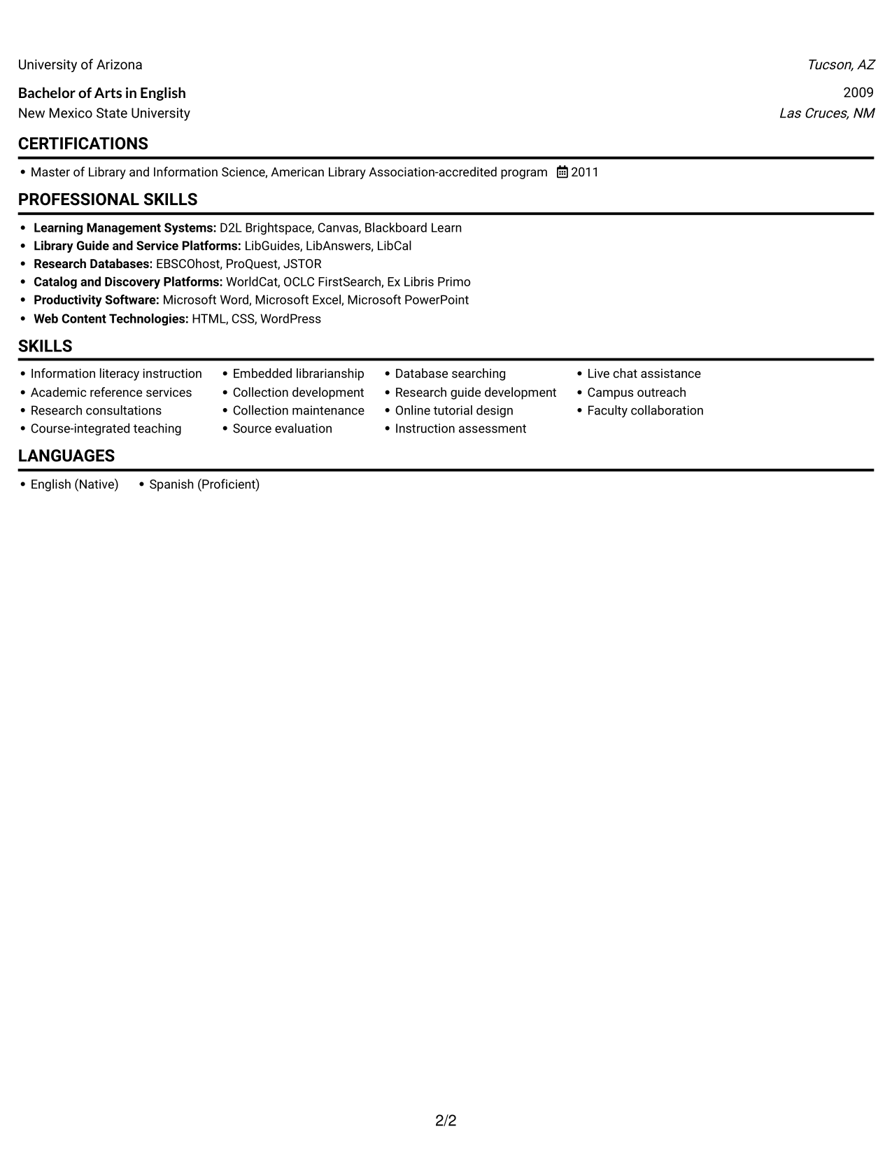 Resume example — page 2
