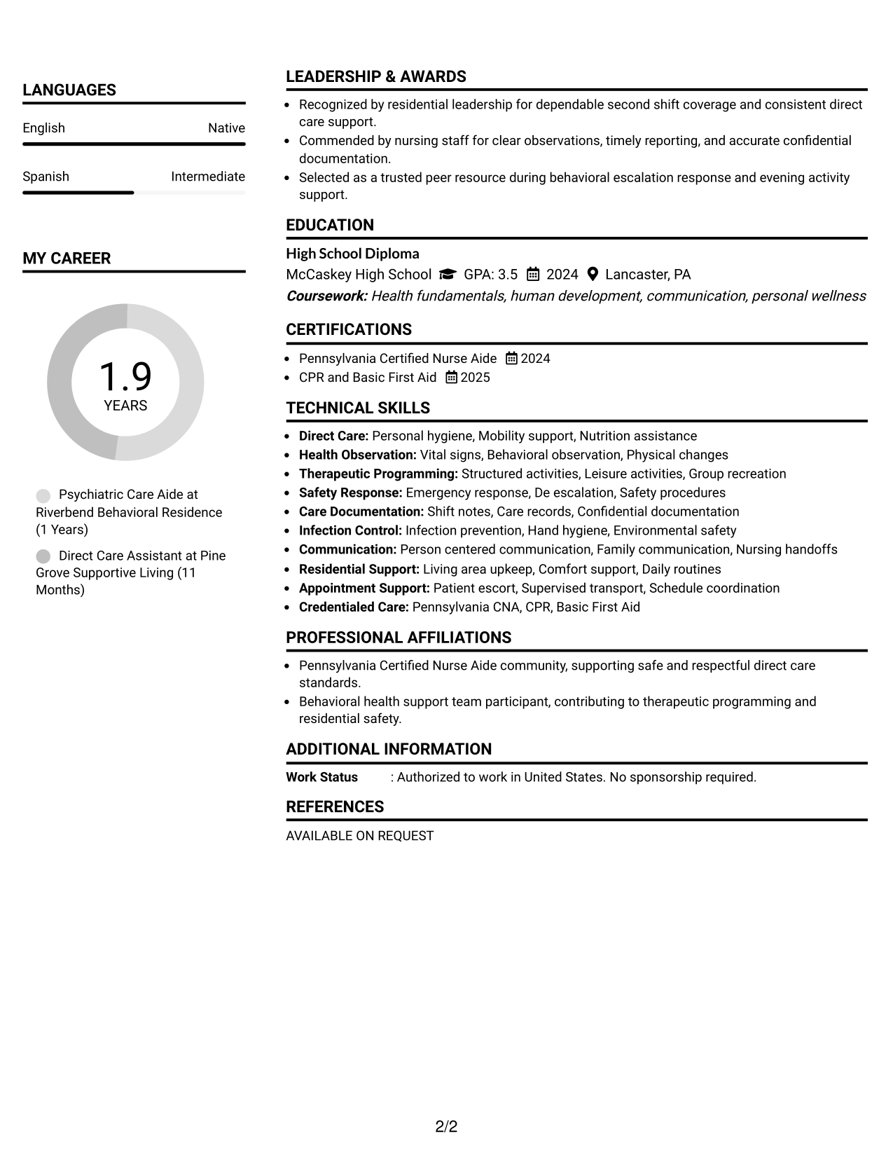 Resume Example Page 2