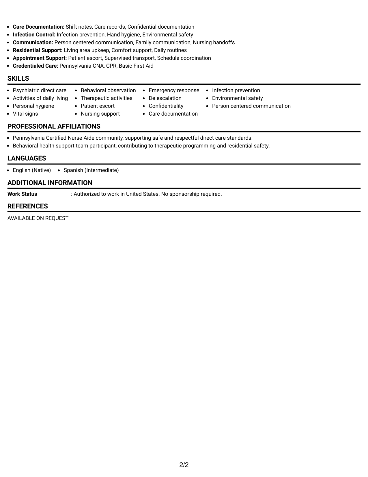 Resume Example Page 2