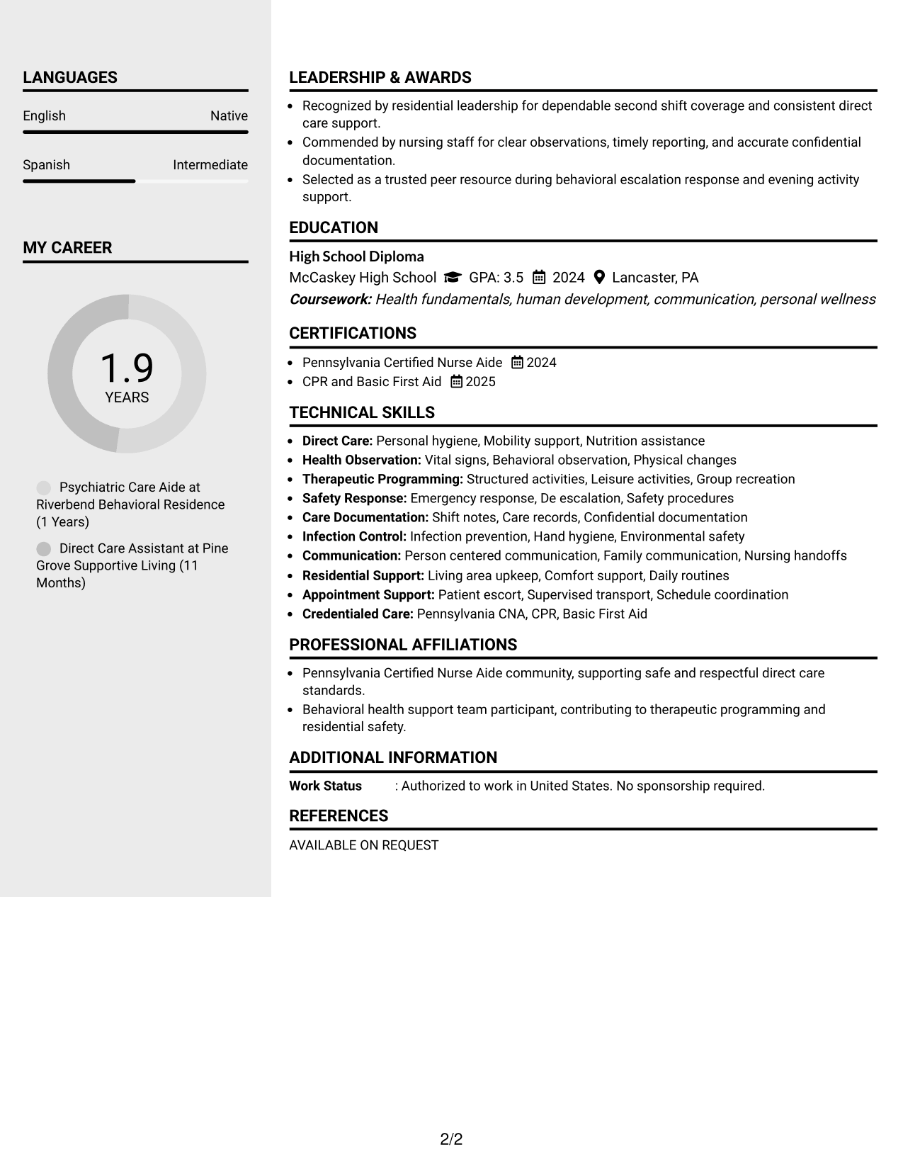 Resume Example Page 2