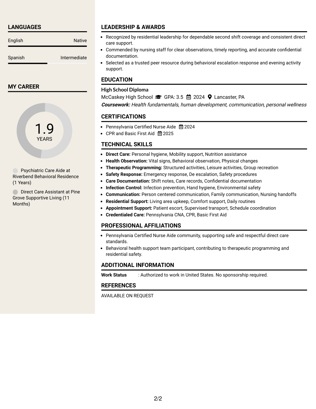 Resume Example Page 2