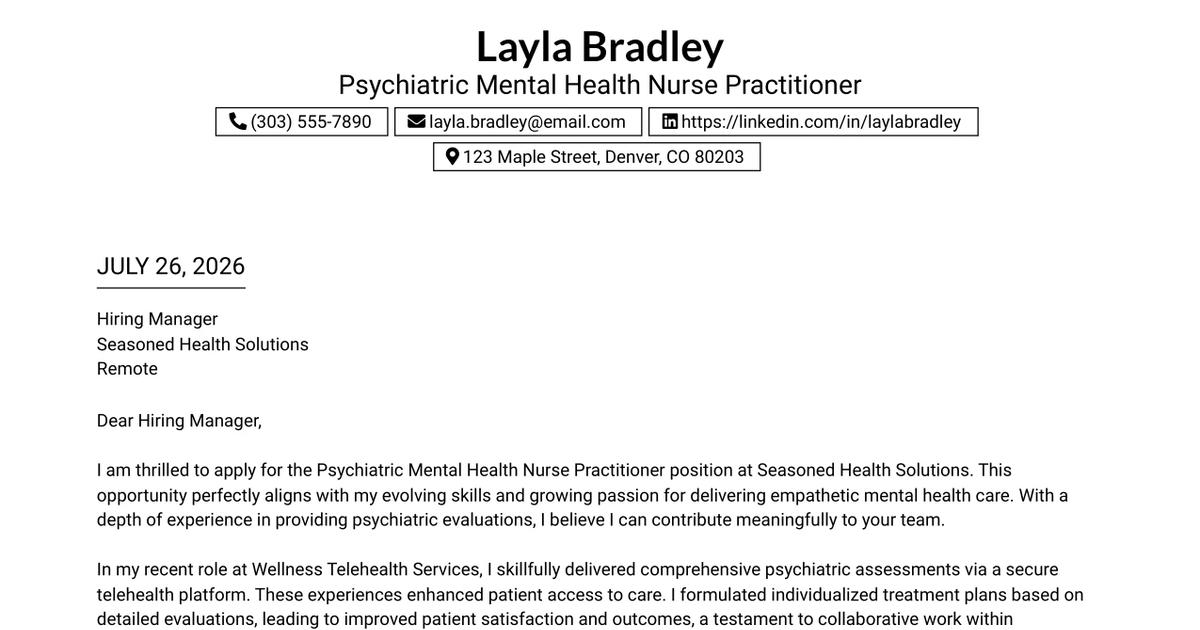 30+ Psychiatric Mental Health Nurse Practitioner Cover Letter Templates with Example 2026