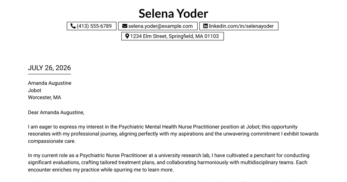 30+ Psychiatric Mental Health Nurse Practitioner (PMHNP) Cover Letter Templates with Example 2026
