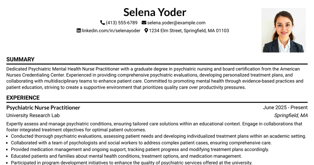33 Psychiatric Mental Health Nurse Practitioner (PMHNP) Resume Templates with Example 2026 (ATS-Optimized)