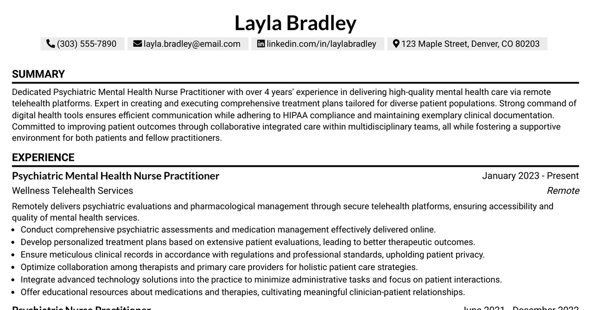 33 Psychiatric Mental Health Nurse Practitioner Resume Templates with Example 2026
