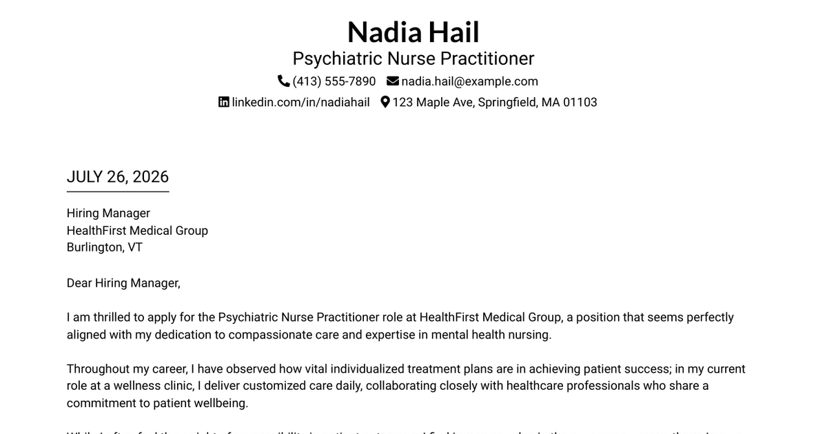 30+ Psychiatric Nurse Practitioner Cover Letter Templates with Example 2026