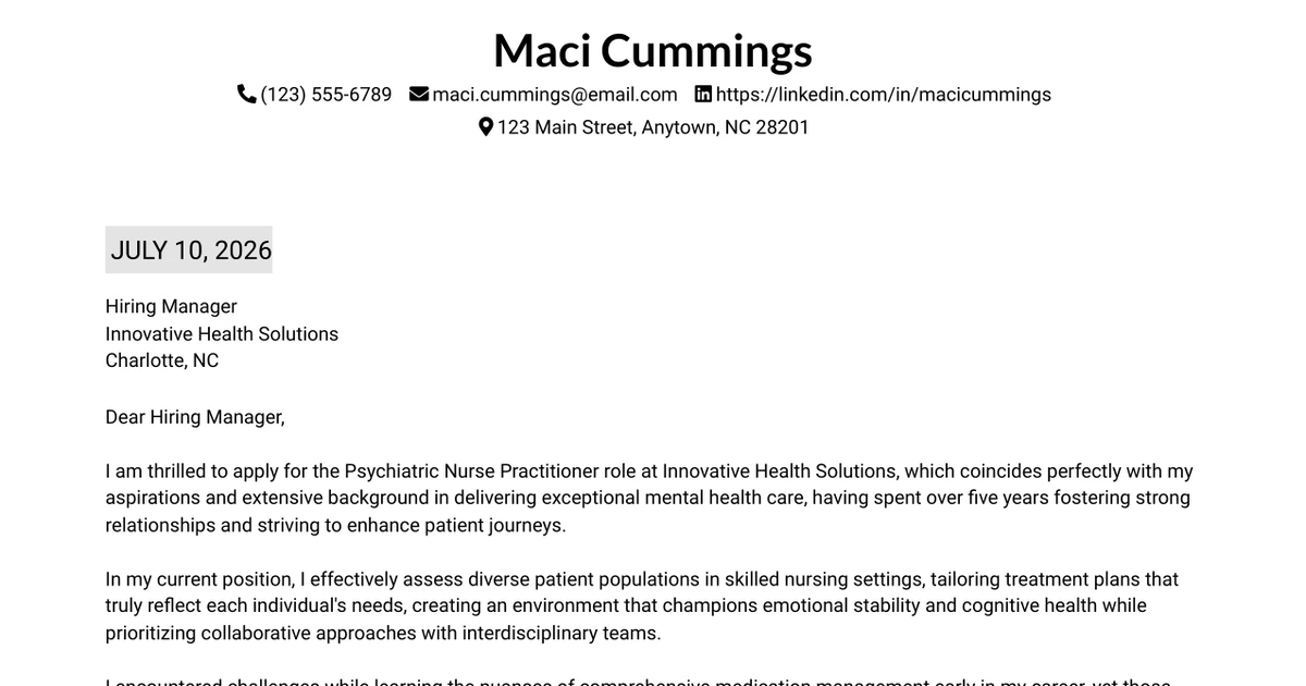 30+ Psychiatric Nurse Practitioner/Physician Assistant Cover Letter Templates with Example 2026