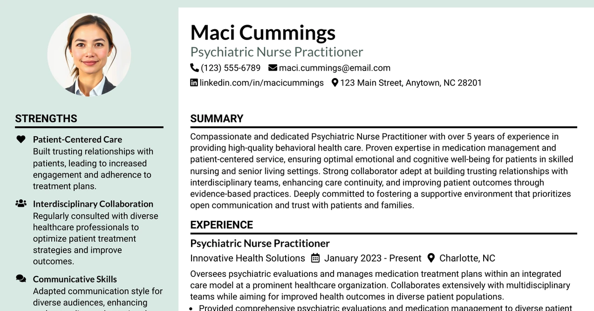 33 Psychiatric Nurse Practitioner/Physician Assistant Resume Templates with Example 2026 (ATS-Optimized)