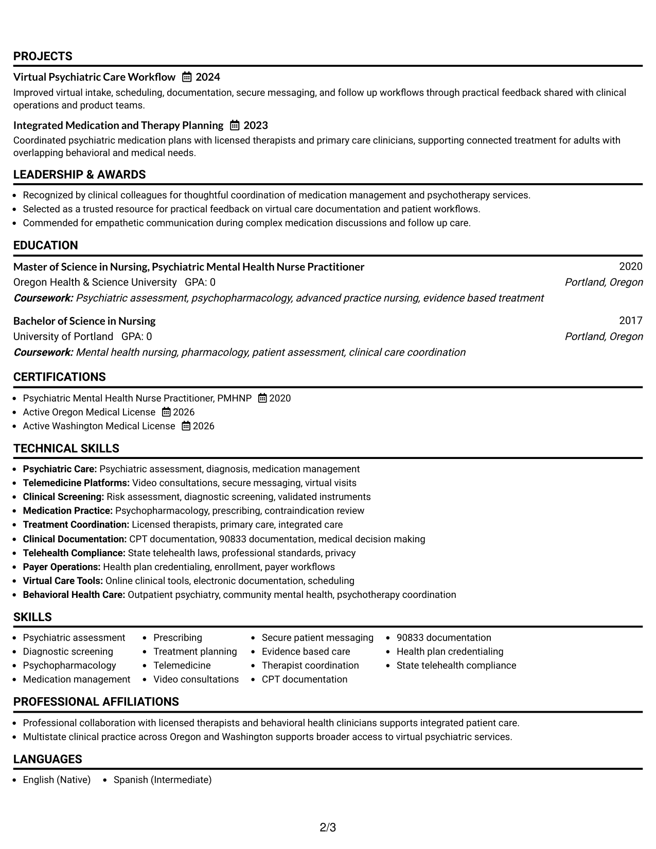 Resume Example Page 2