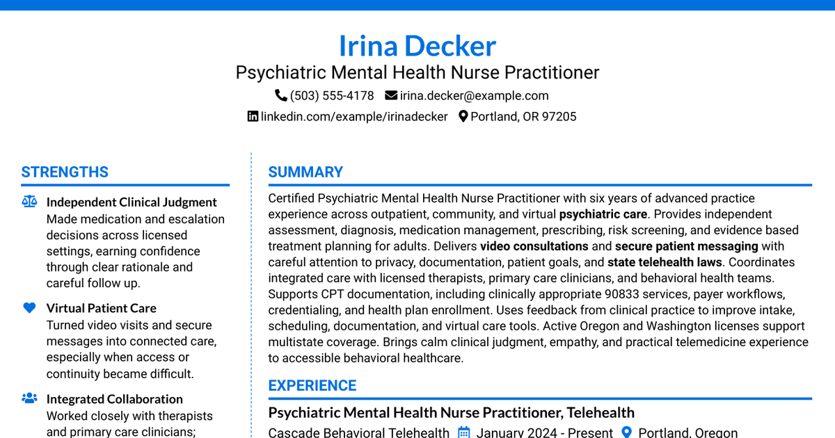 7 Psychiatric Nurse Practitioner (PMHNP) Resume Templates with Example