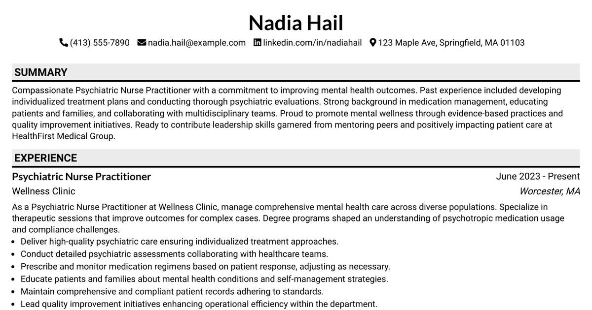 33 Psychiatric Nurse Practitioner Resume Templates with Example 2026 (ATS-Optimized)