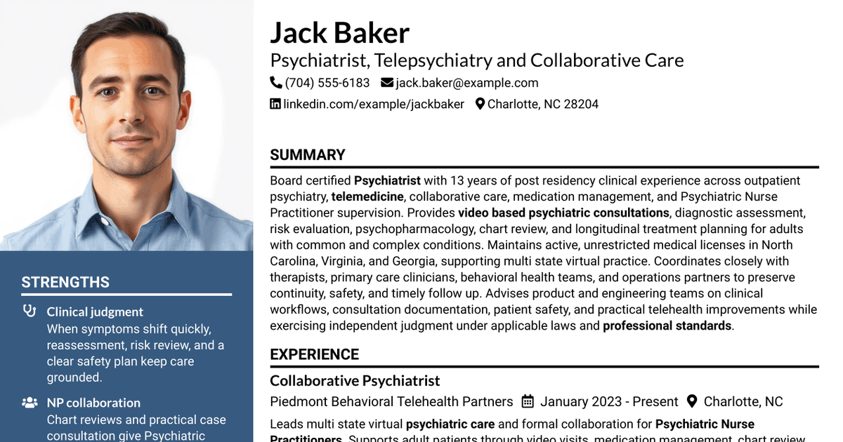 7 Psychiatrist Collaborative Physician Resume Templates with Example