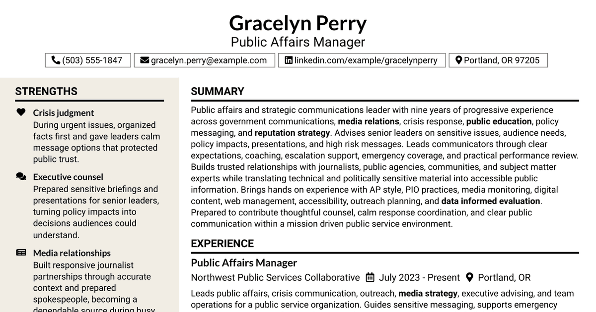 7 Public Affairs Manager Resume Templates with Example