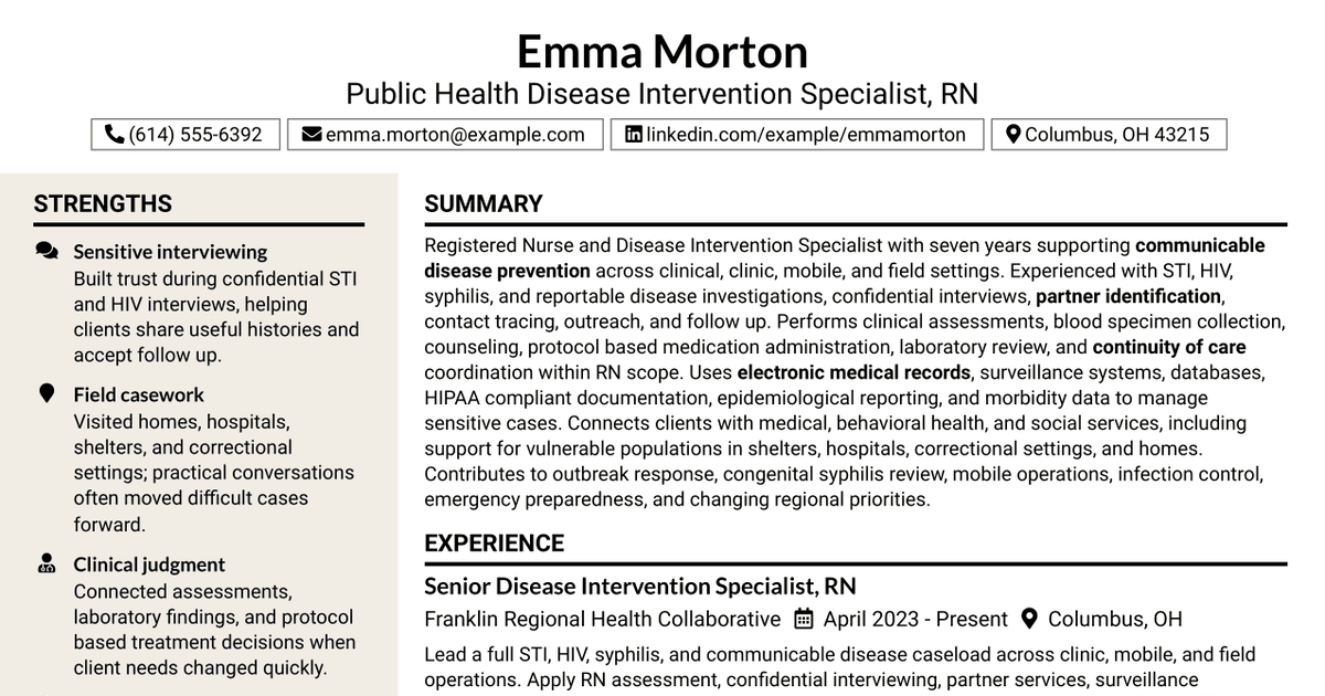 7 Public Health Disease Intervention Specialist - RN Resume Templates with Example
