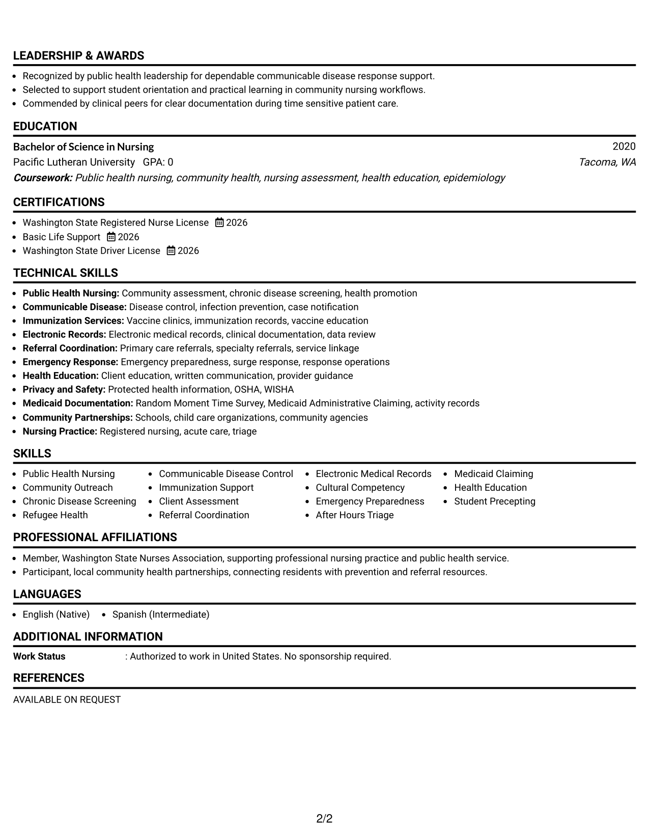 Resume Example Page 2
