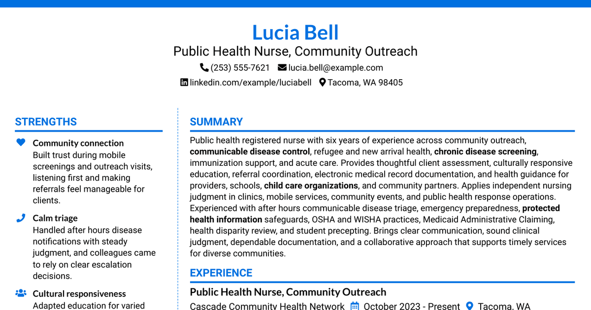 7 Public Health Nurse - Community Outreach Resume Templates with Example
