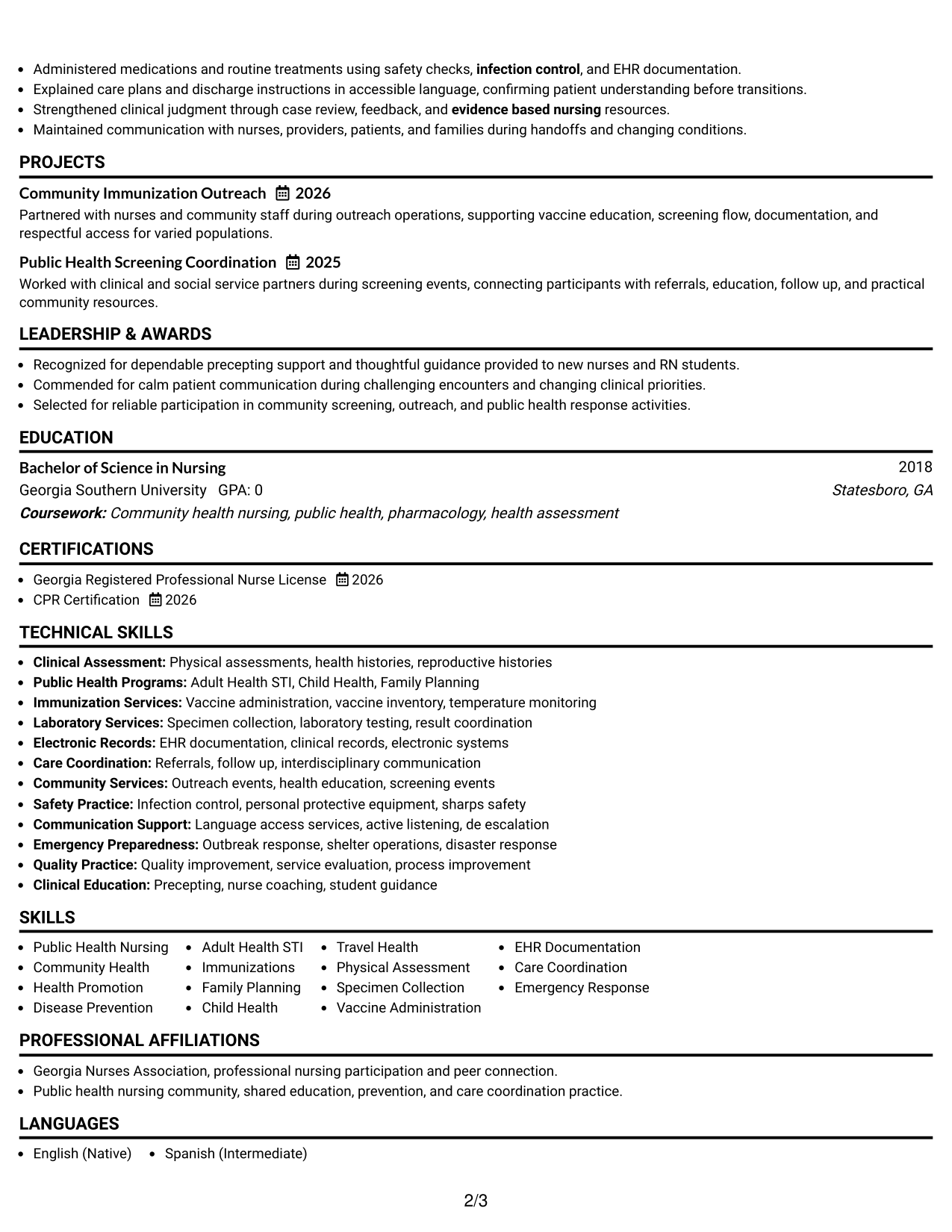 Resume Example Page 2