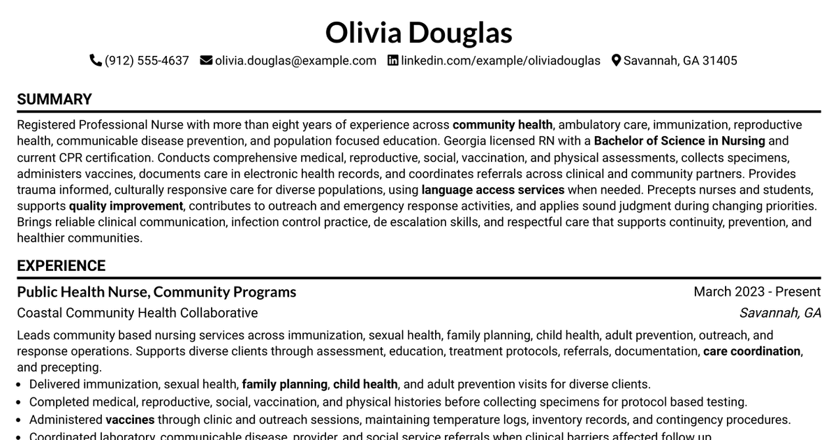 7 Public Health Nurse Resume Templates with Example