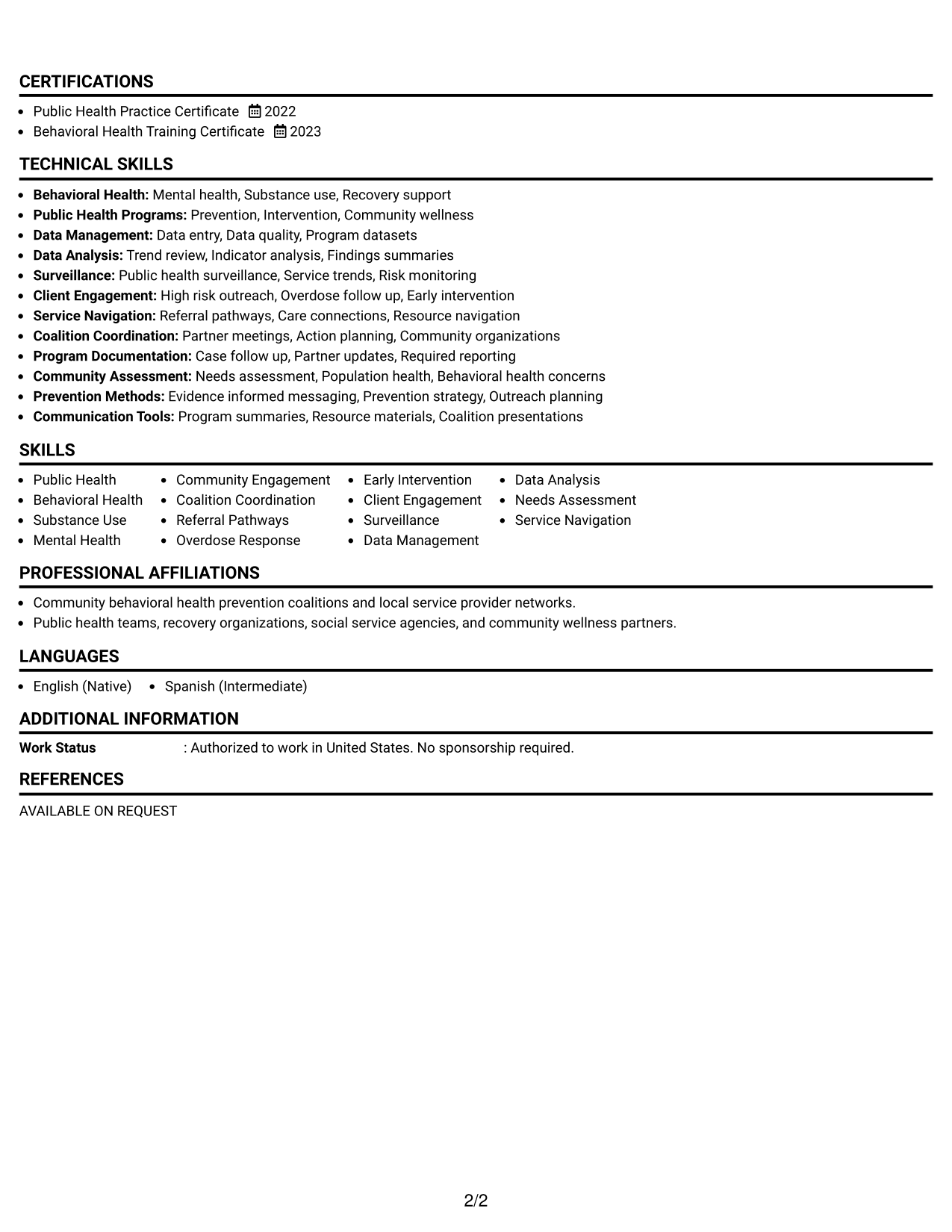 Resume Example Page 2