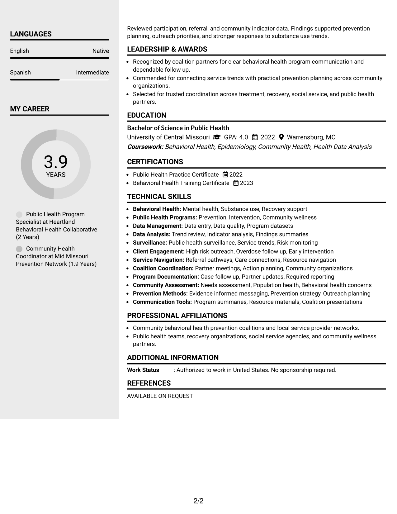 Resume Example Page 2