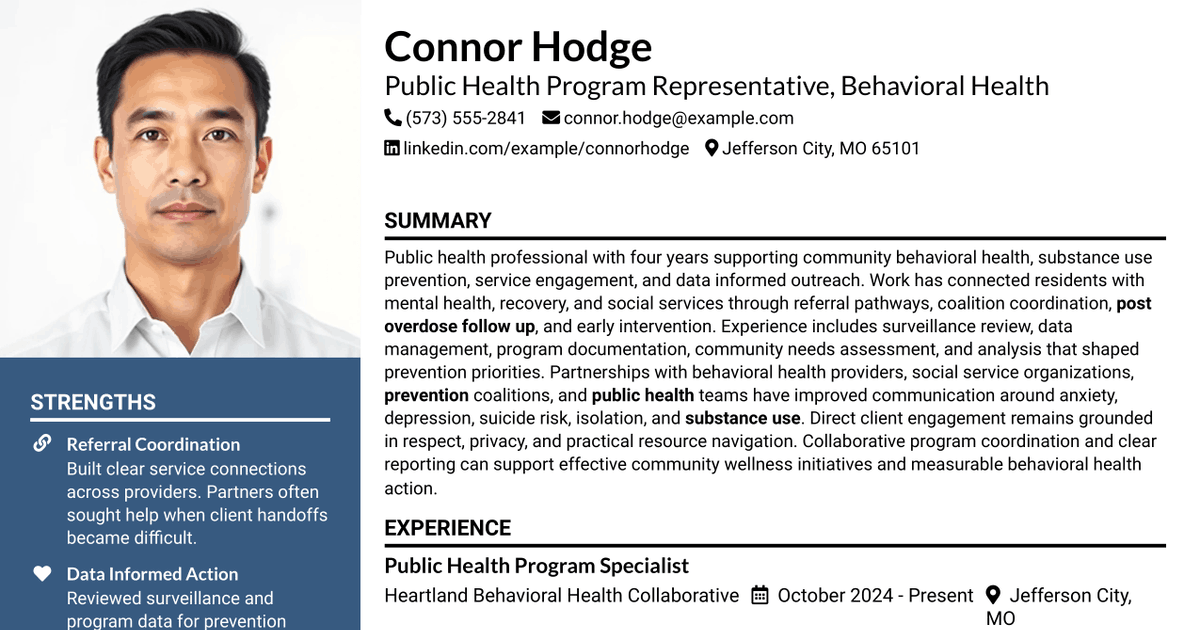 7 Public Health Program Representative - Behavioral Health Resume Templates with Example