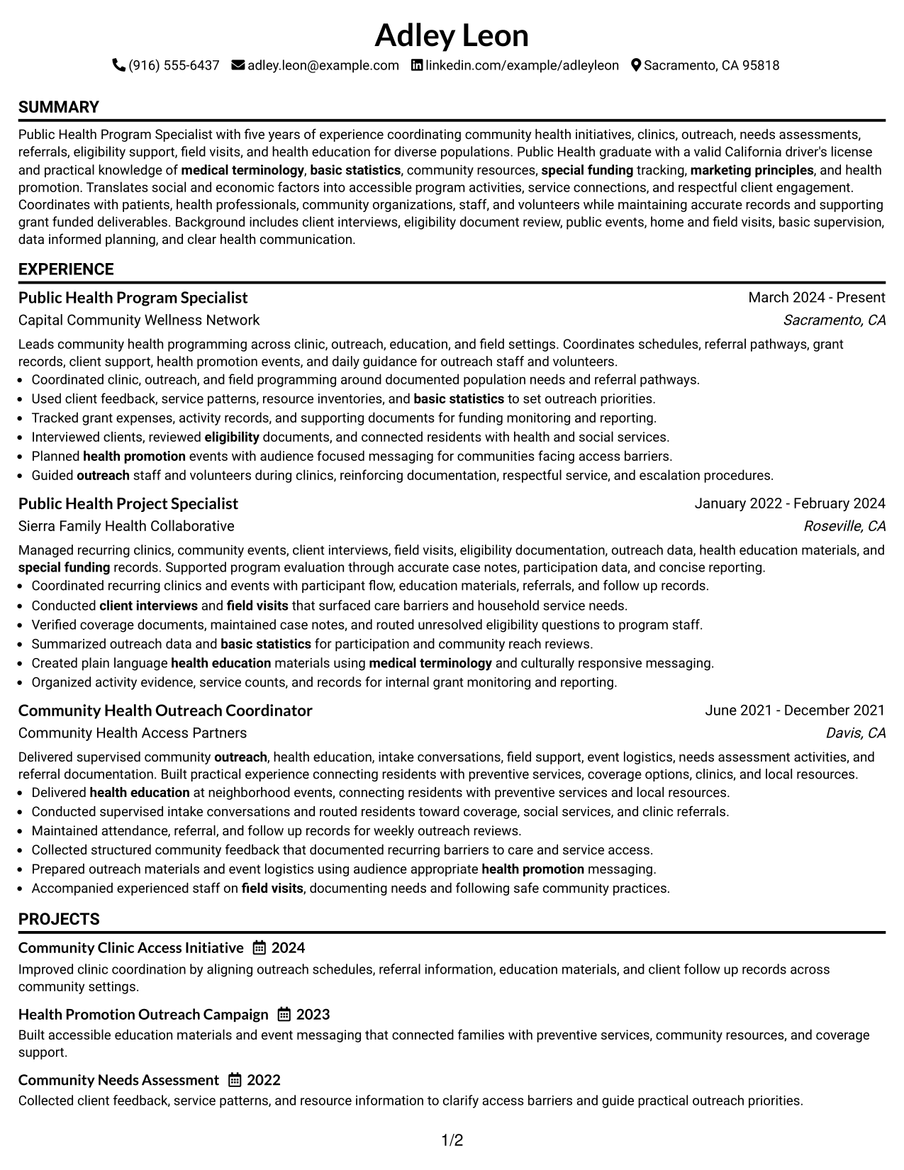 Resume Example Page 1