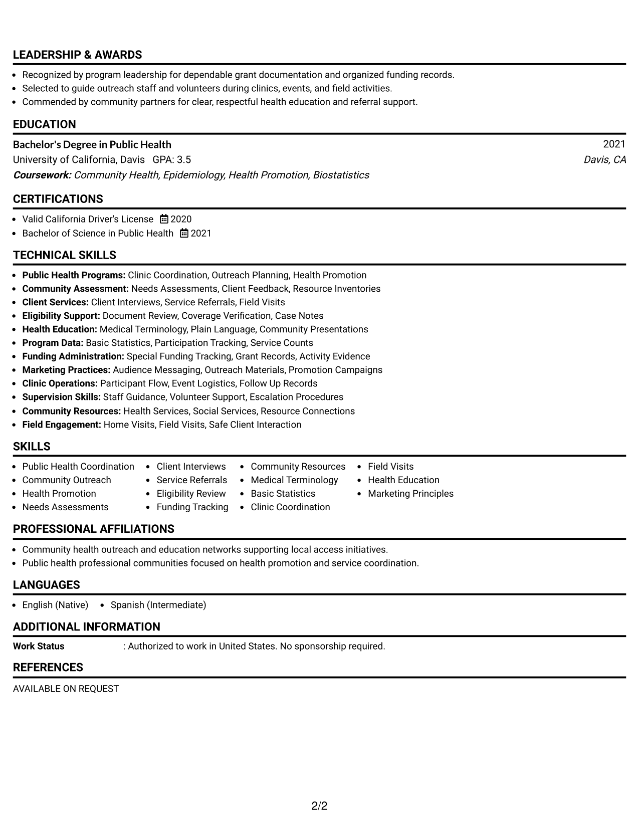Resume Example Page 2