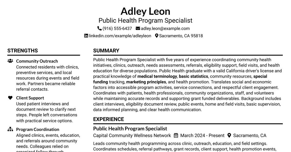 7 Public Health Program Specialist Resume Templates with Example