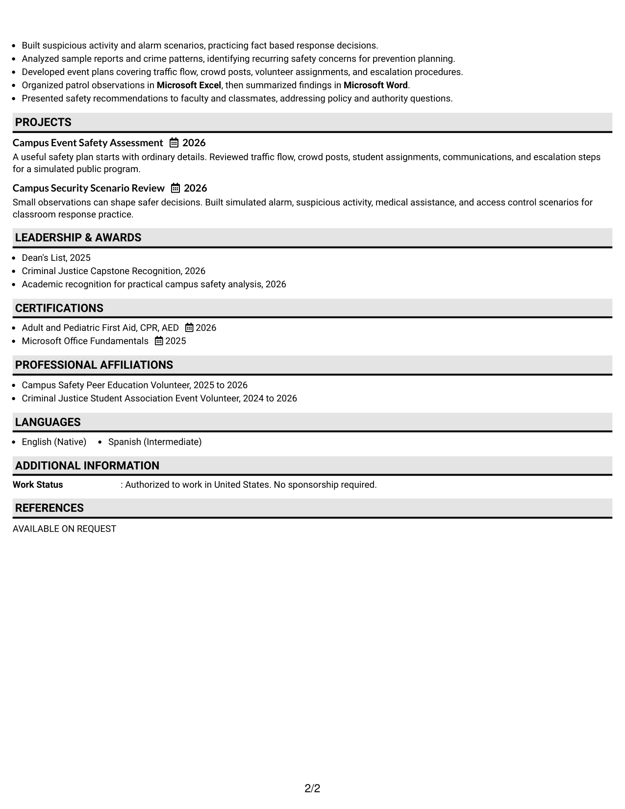Resume Example Page 2