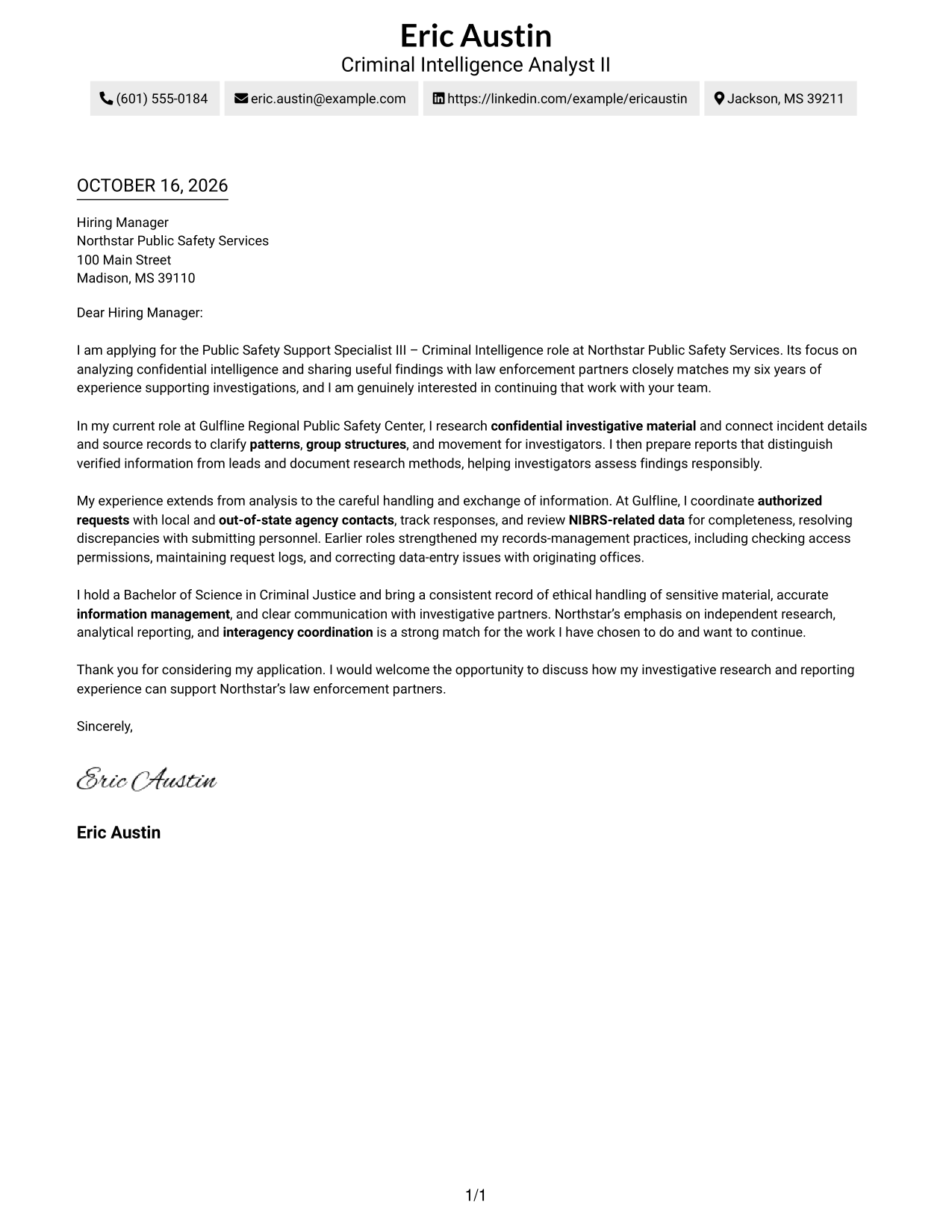 Cover letter example — page 1