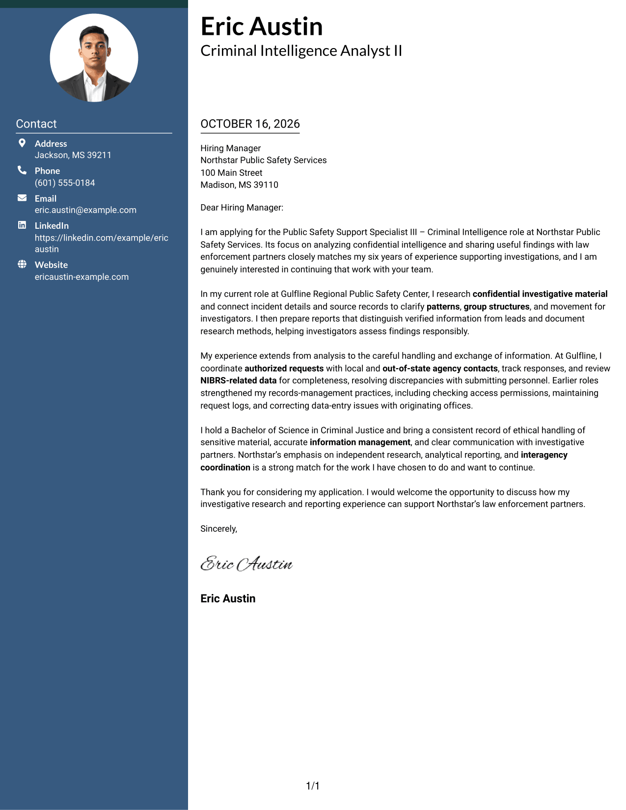 Cover letter example — page 1
