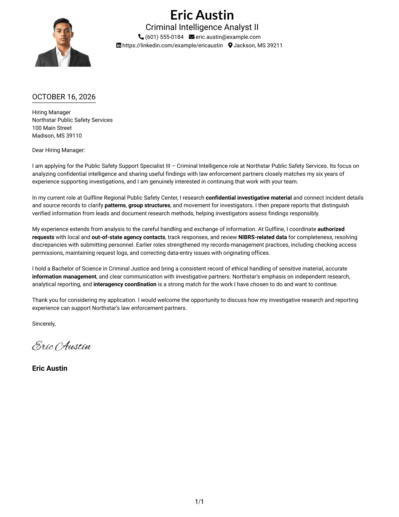 Cover letter example — page 1