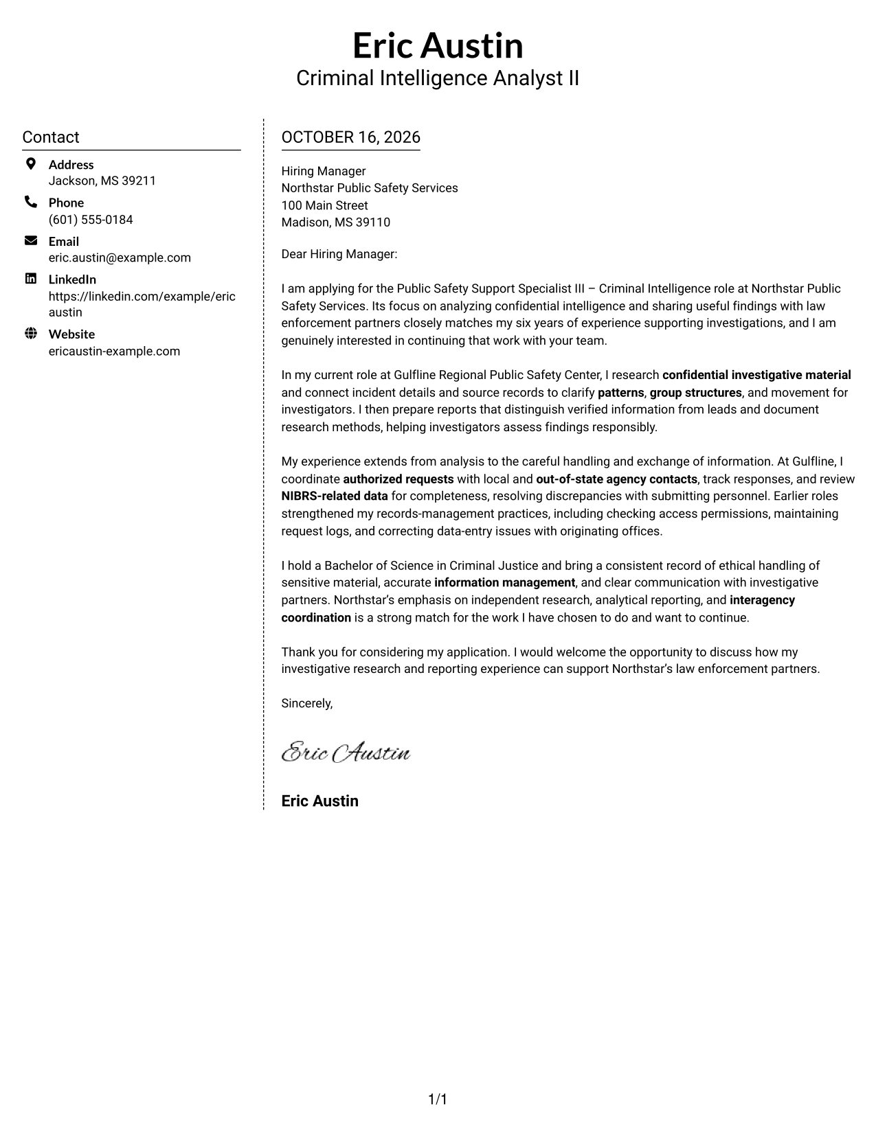 Cover letter example — page 1