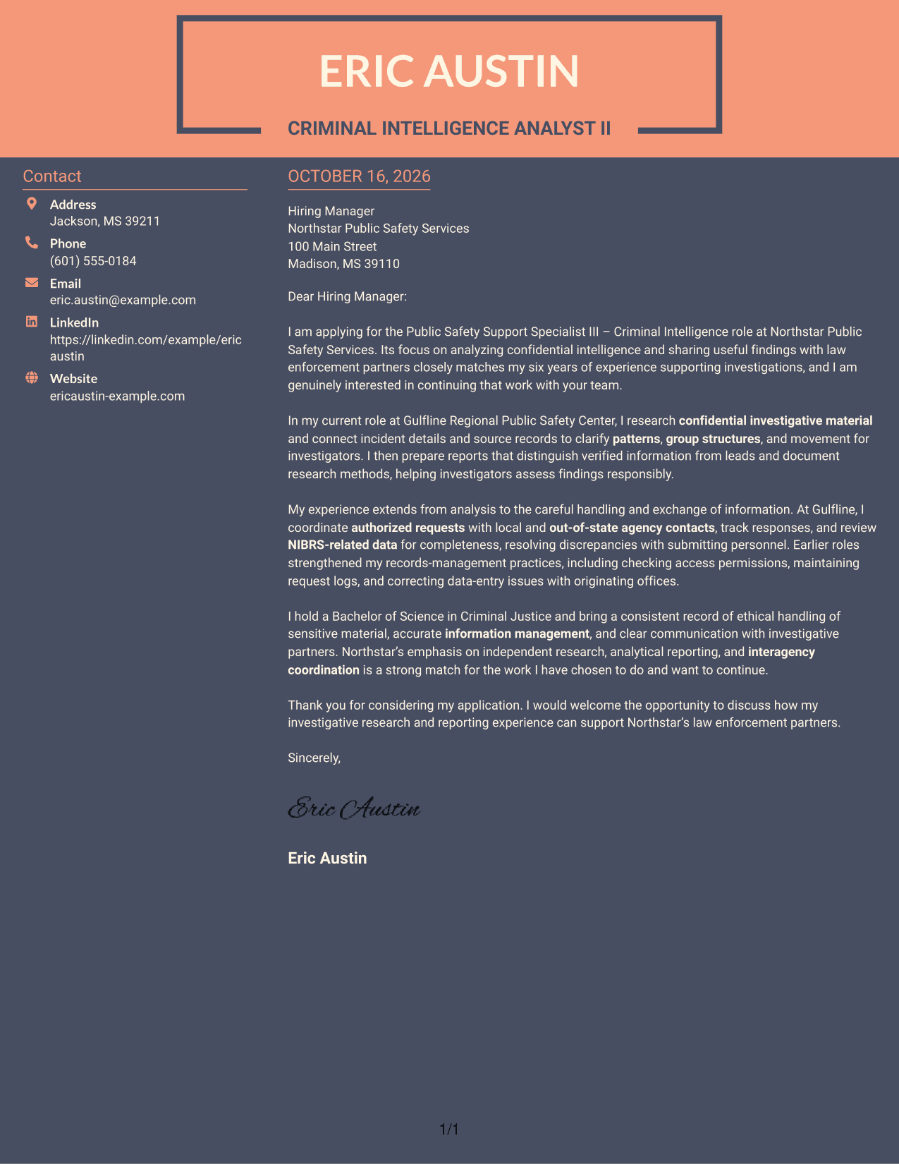 Cover letter example — page 1