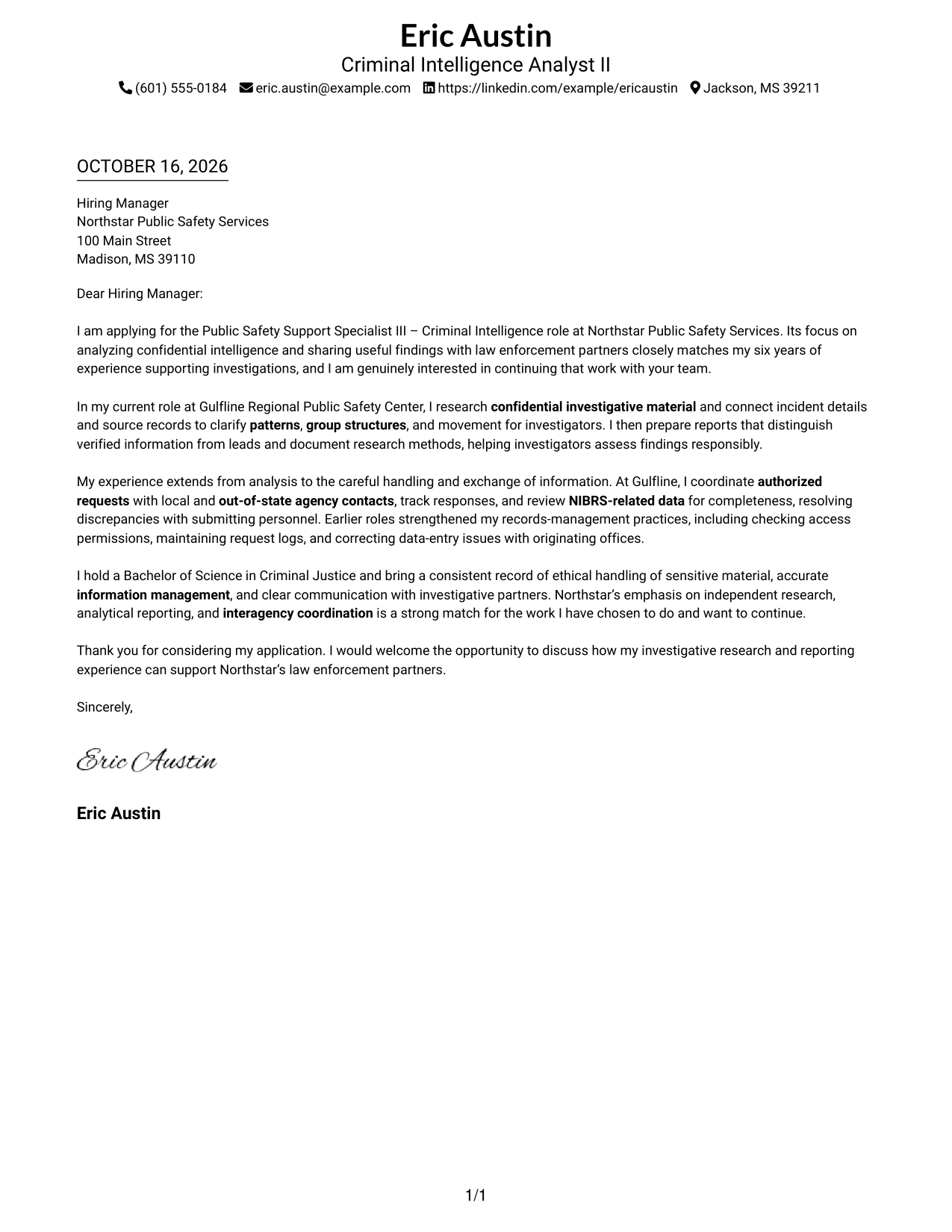 Cover letter example — page 1