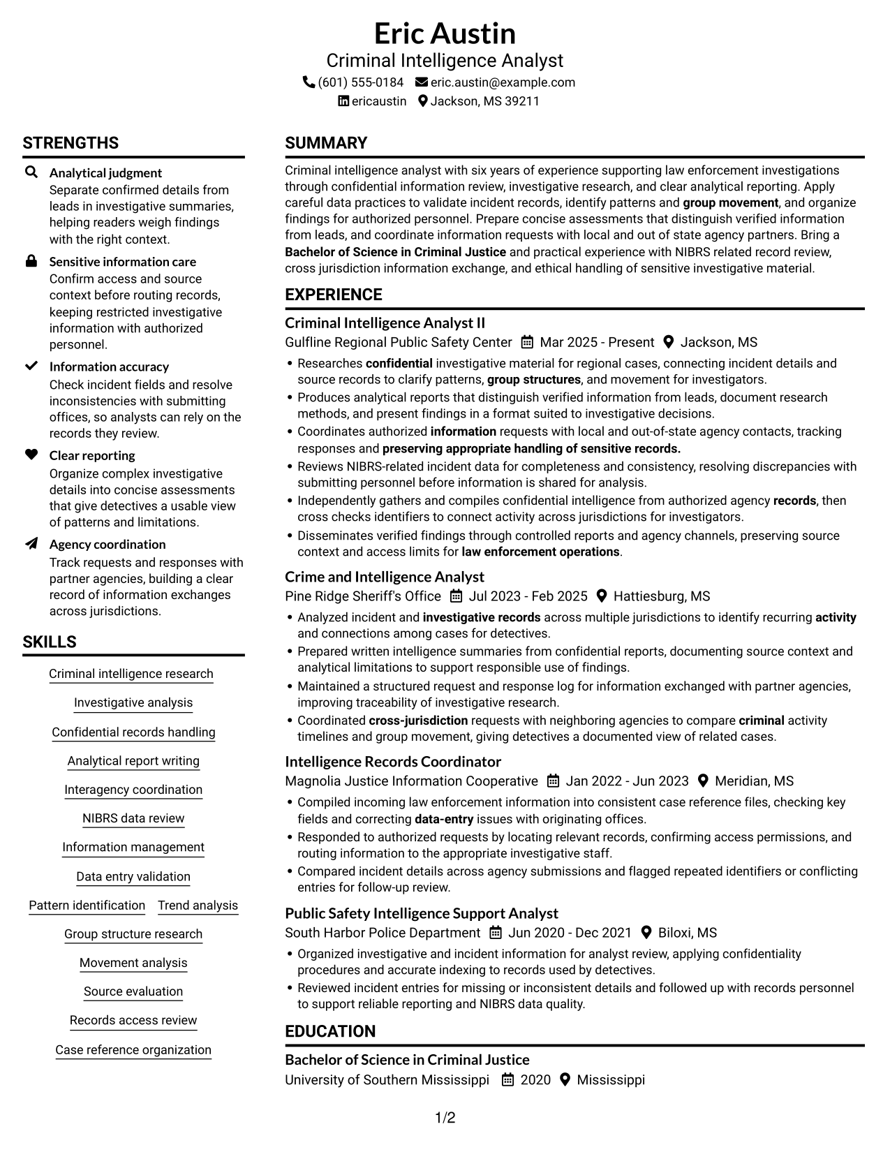 Resume example — page 1