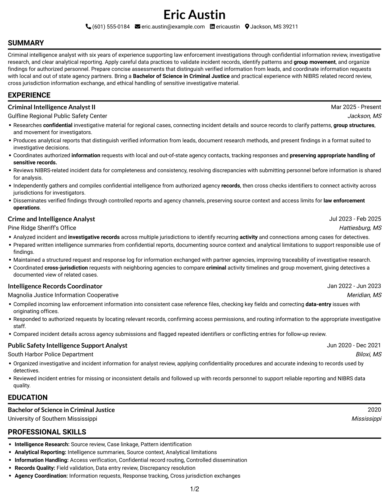 Resume example — page 1