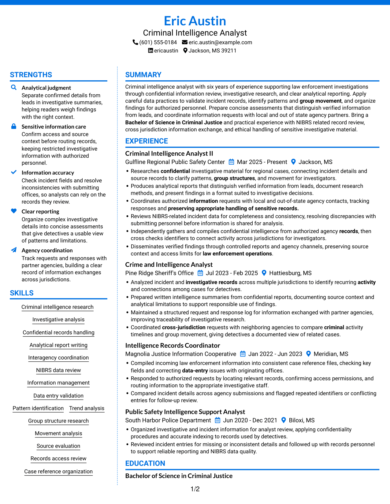 Resume example — page 1