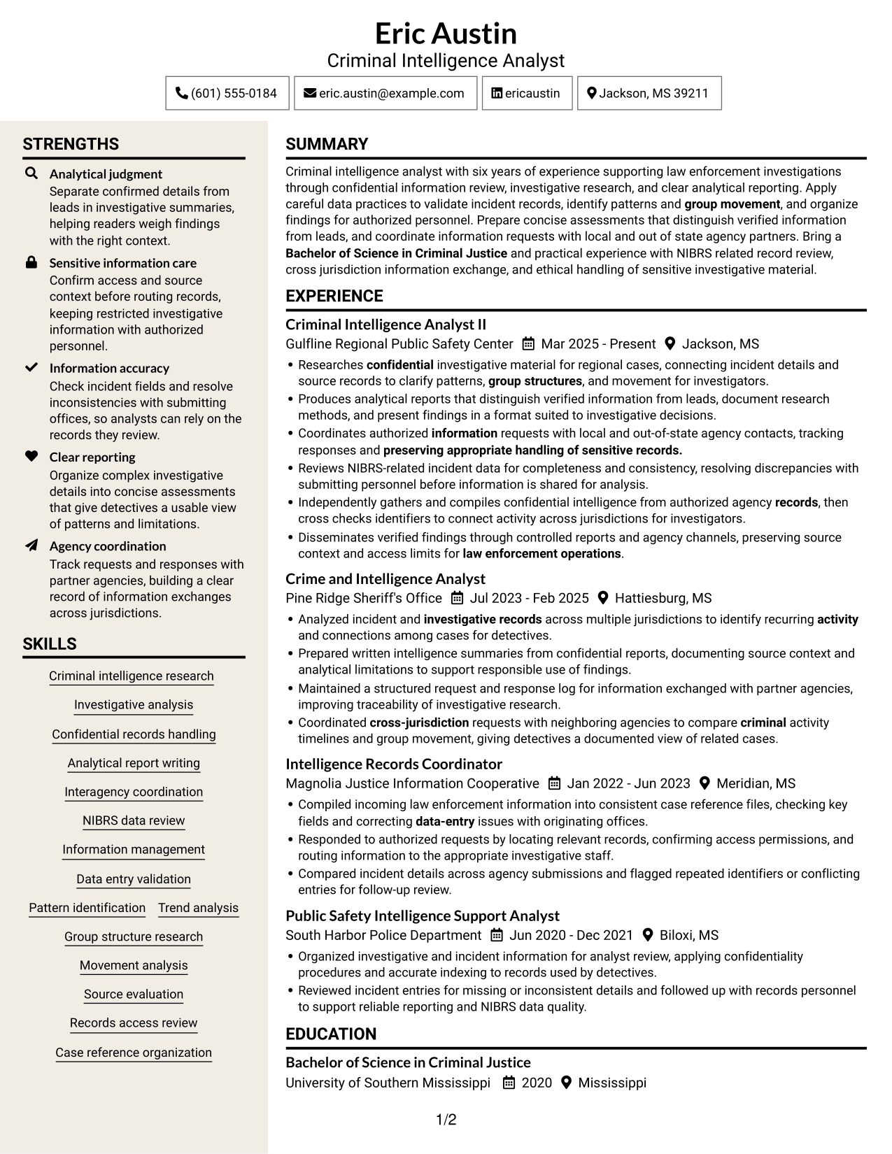 Resume example — page 1