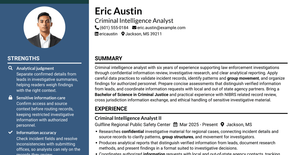 7 Public Safety Support Specialist III - Criminal Intelligence Resume Templates with Example