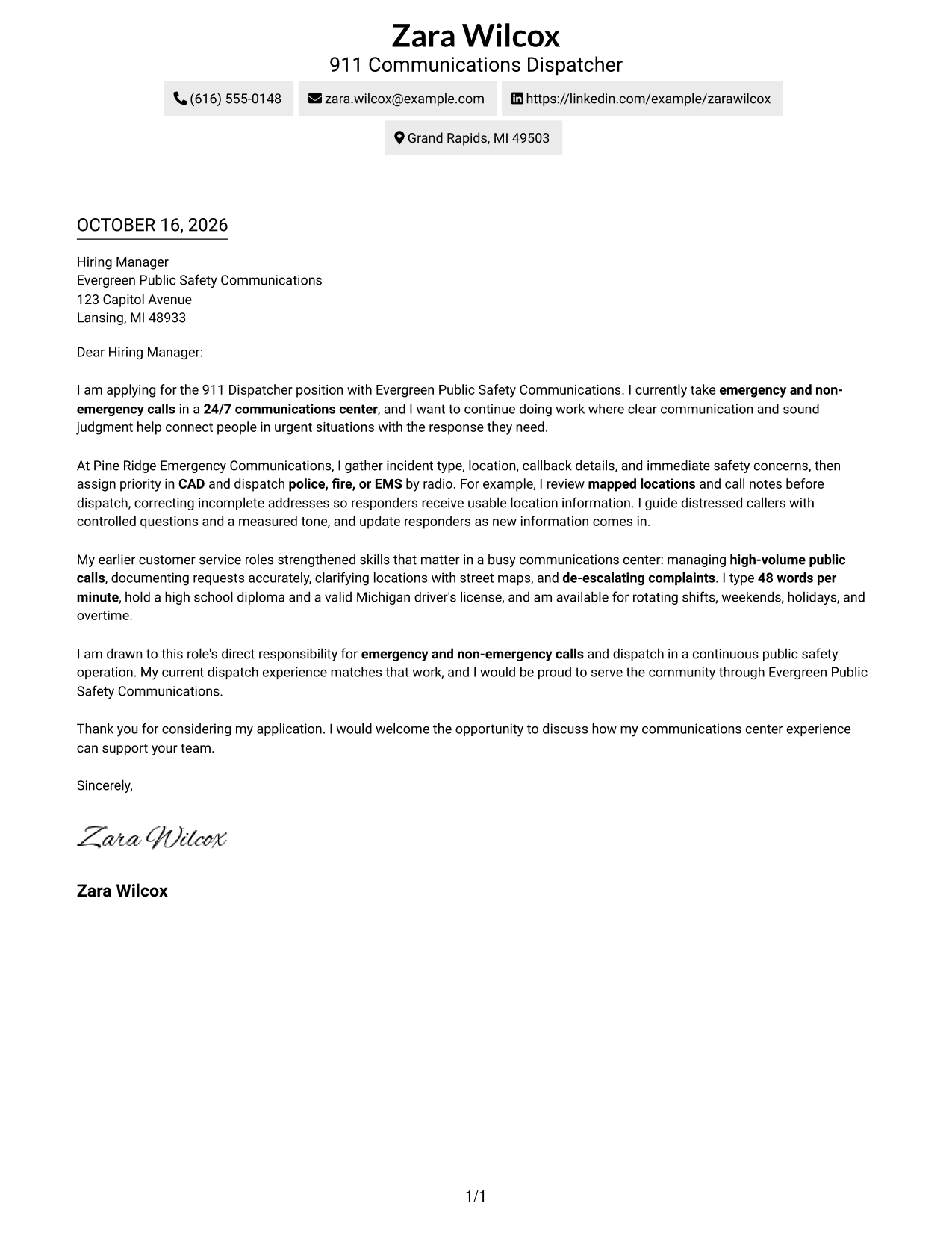 Cover letter example — page 1