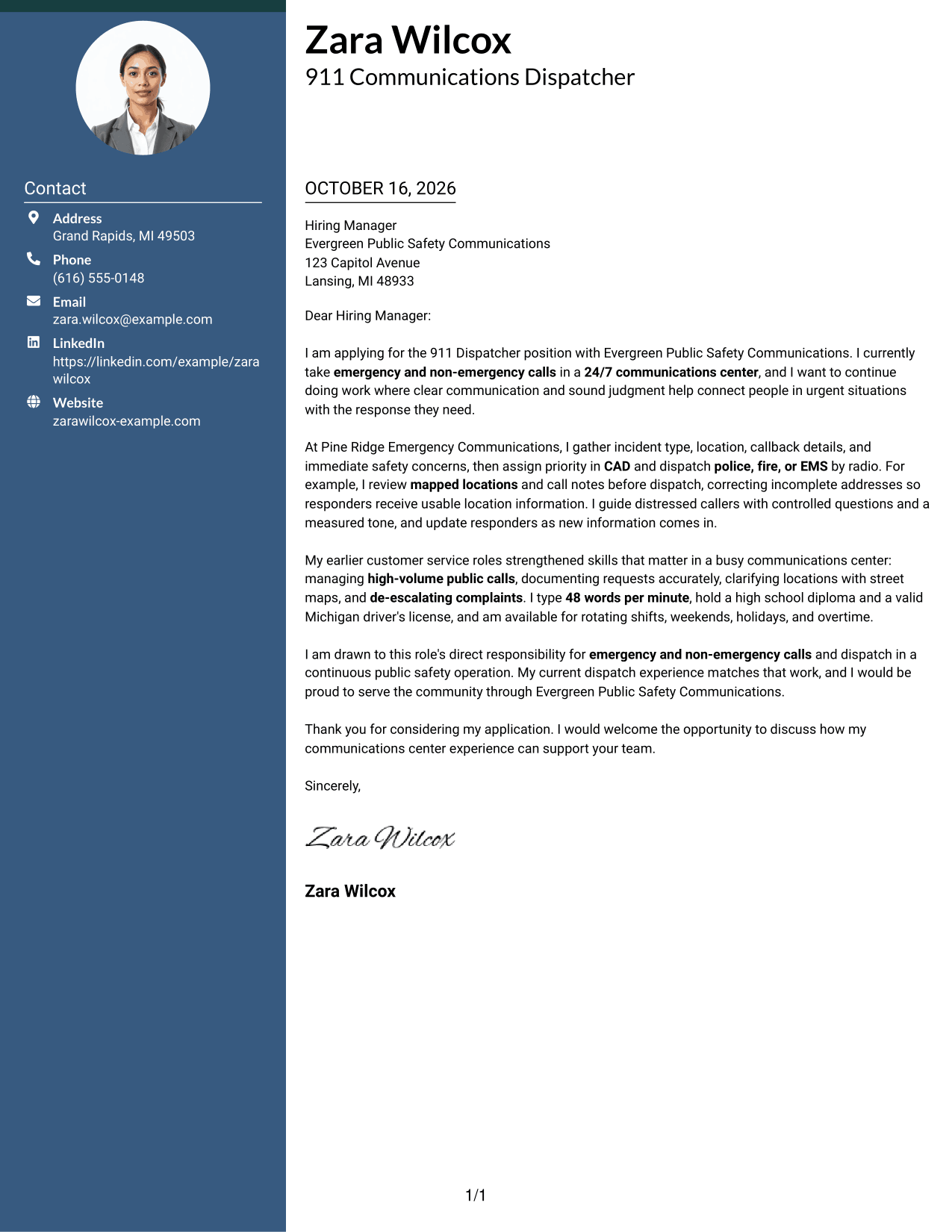 Cover letter example — page 1