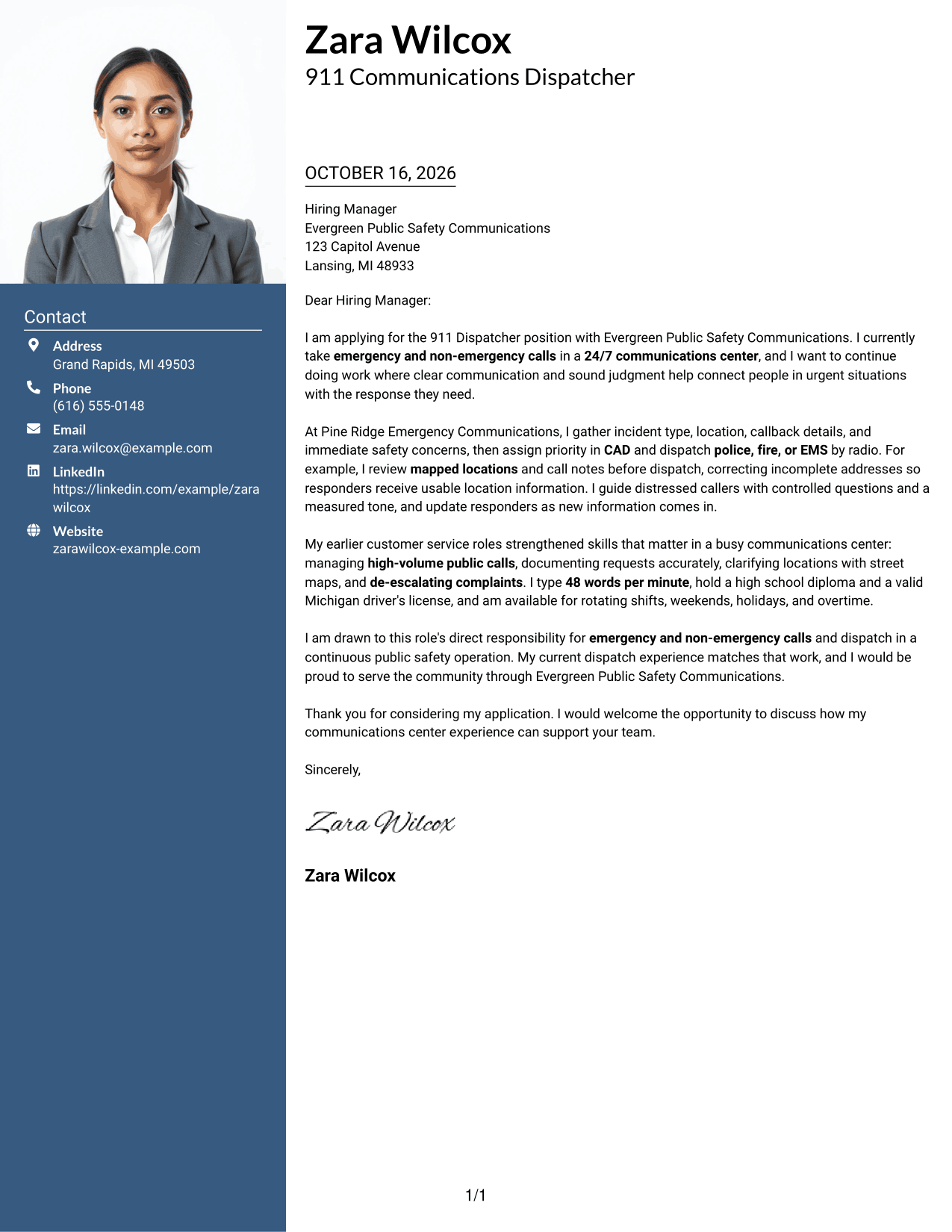 Cover letter example — page 1
