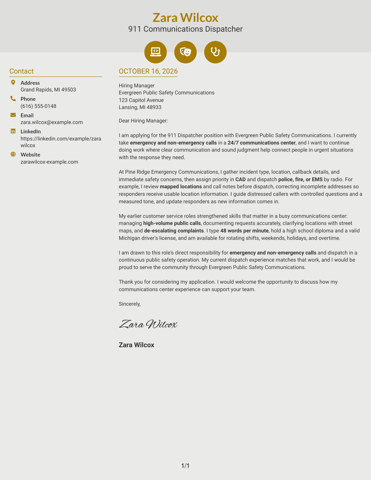 Cover letter example — page 1