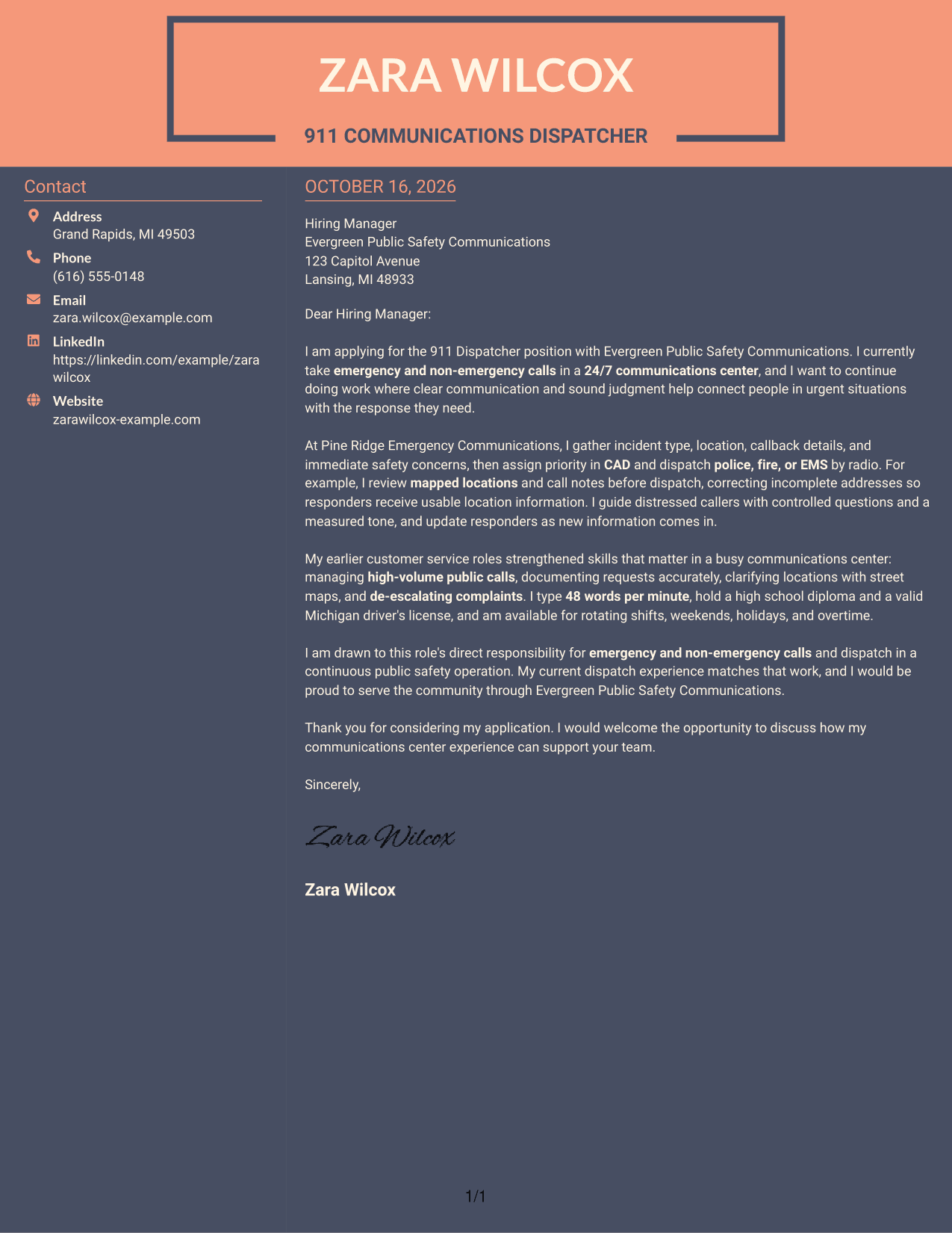 Cover letter example — page 1