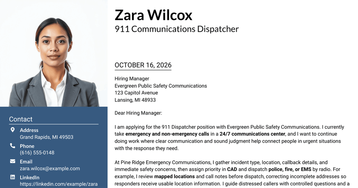 7 Public Safety Technician - 911 Dispatcher Cover Letter Templates with Example