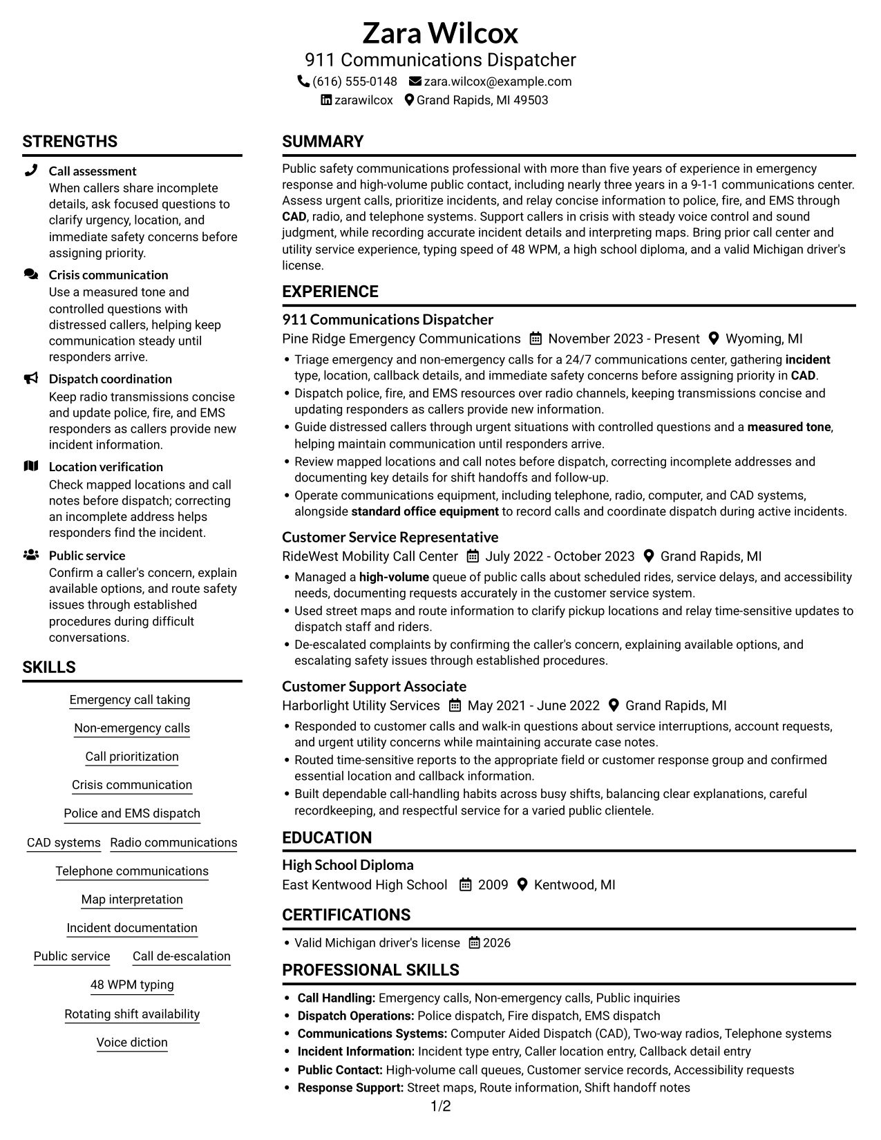 Resume example — page 1