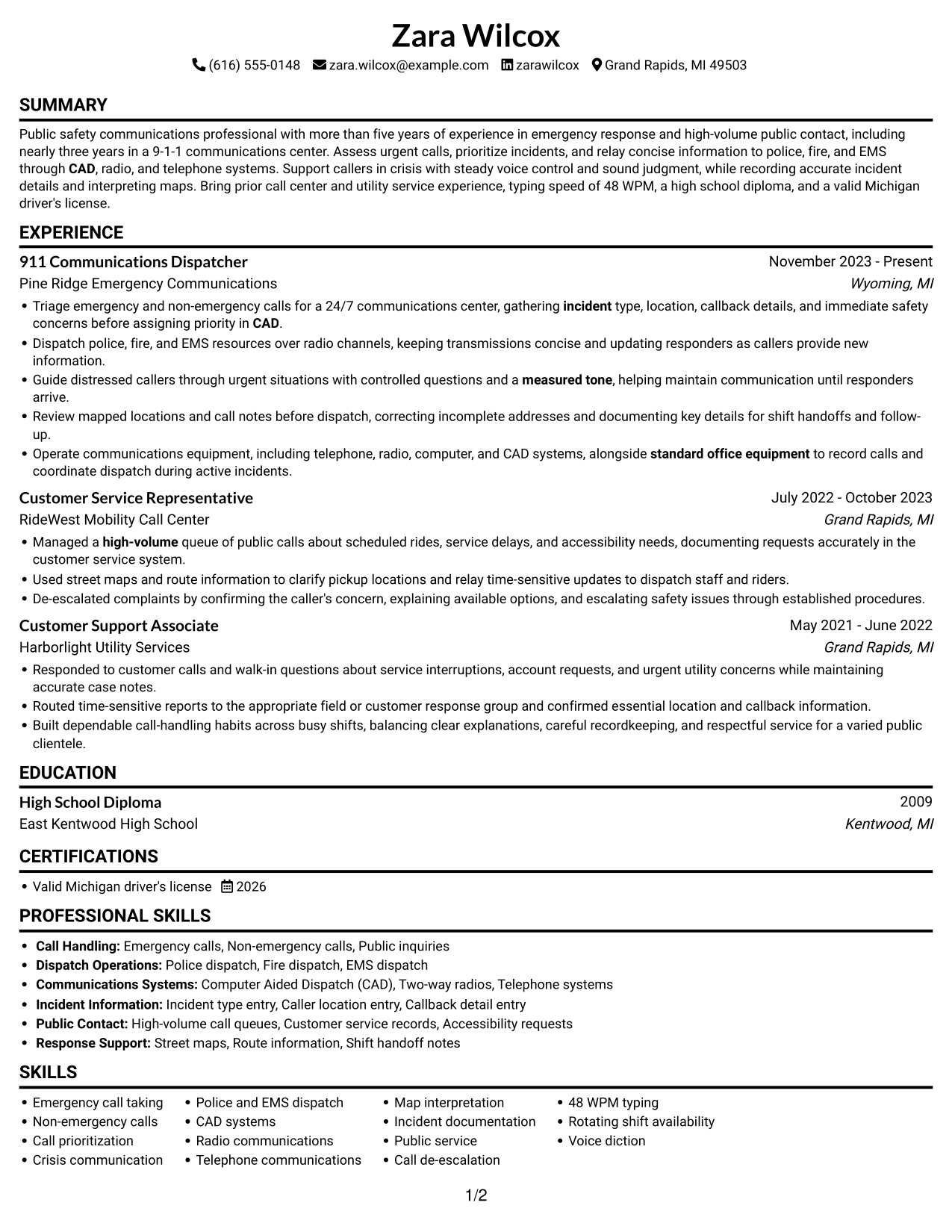 Resume example — page 1