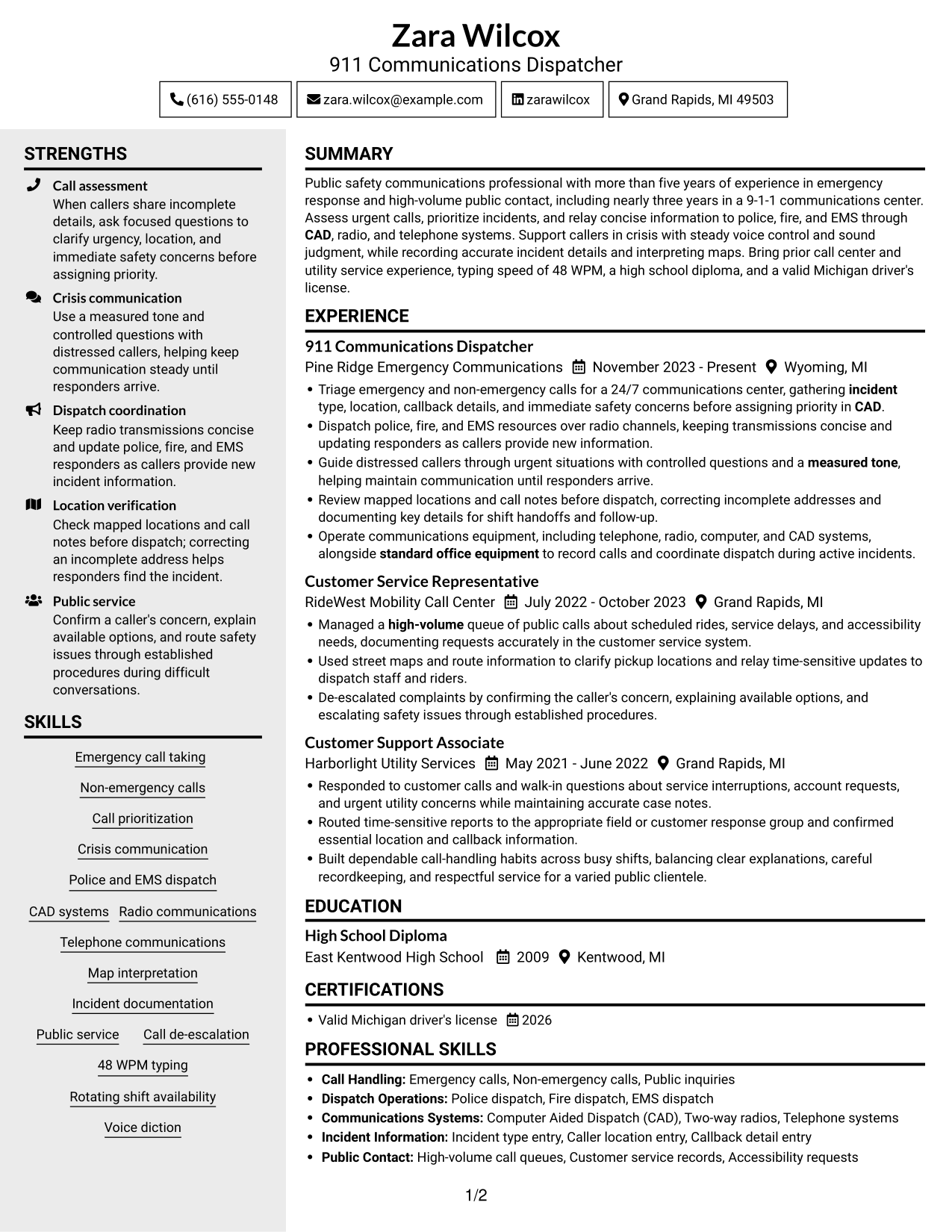 Resume example — page 1